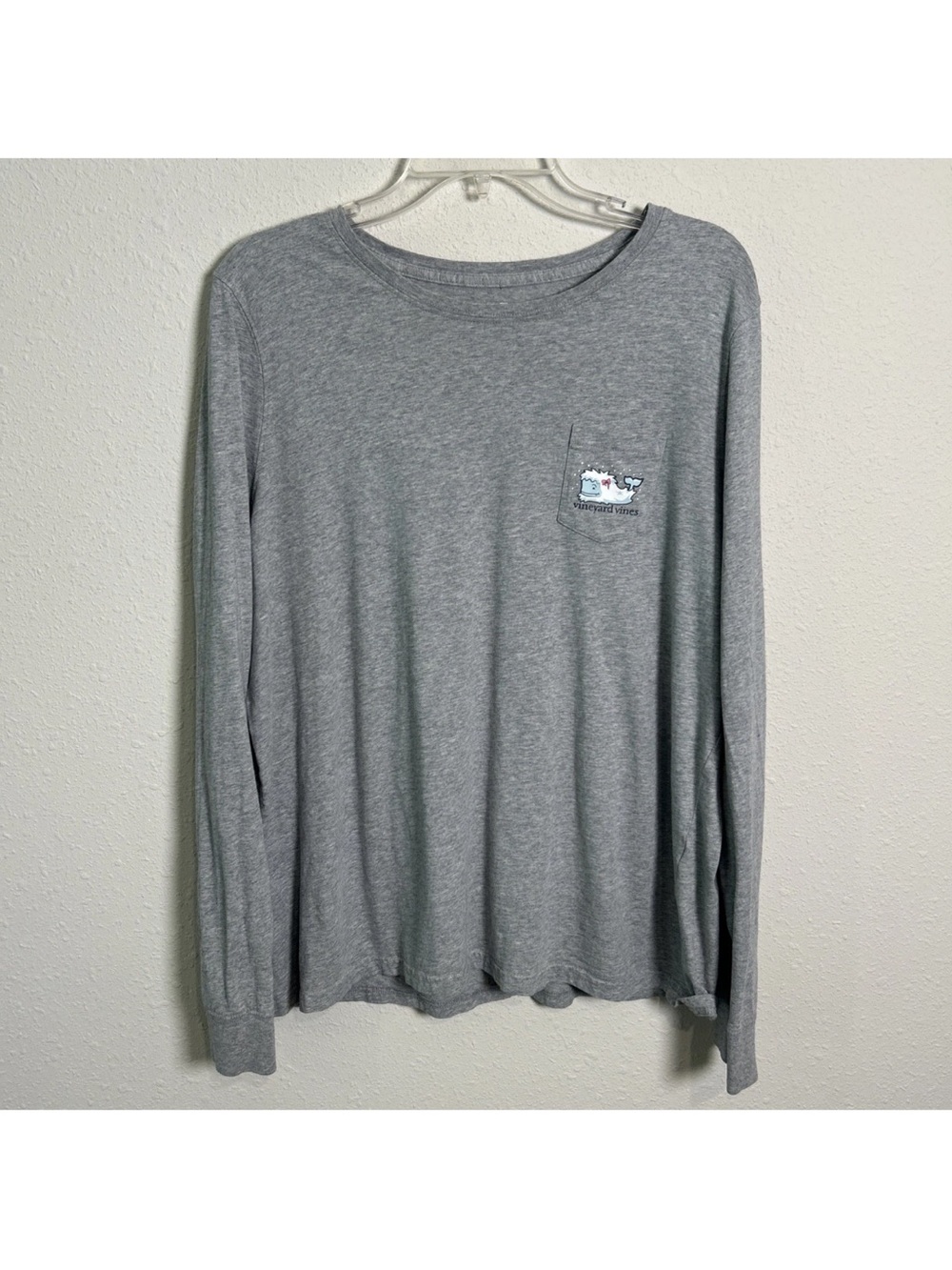 Vineyard Vines Long Sleeve Pocket Shirt Grey Winter Whale Snow Women’s Size XL - Picture 2 of 11